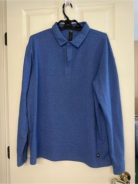Long Sleeve Polo Shirt in Heather Blue